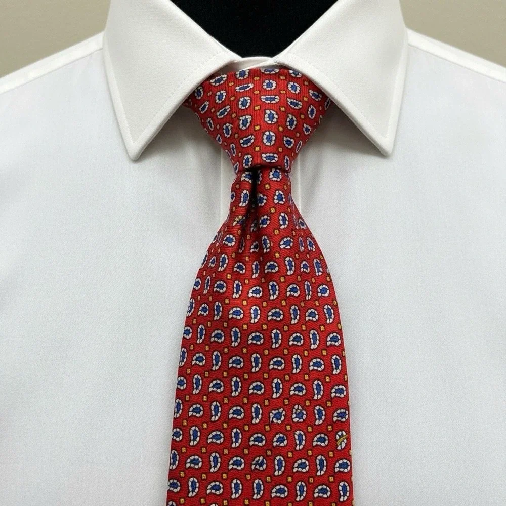 Polo Ralph Lauren Red Silk Tie Necktie Yellow Squat Blue White Paisley 3.75